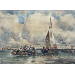 Edmund Aubrey Hunt (American 1855-1922): Fishermen and Sailing Vessels near Venice, watercolour signed 24cm x 34cm