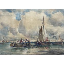  Edmund Aubrey Hunt (American 1855-1922): Fishermen and Sailing Vessels near Venice, watercolour signed 24cm x 34cm