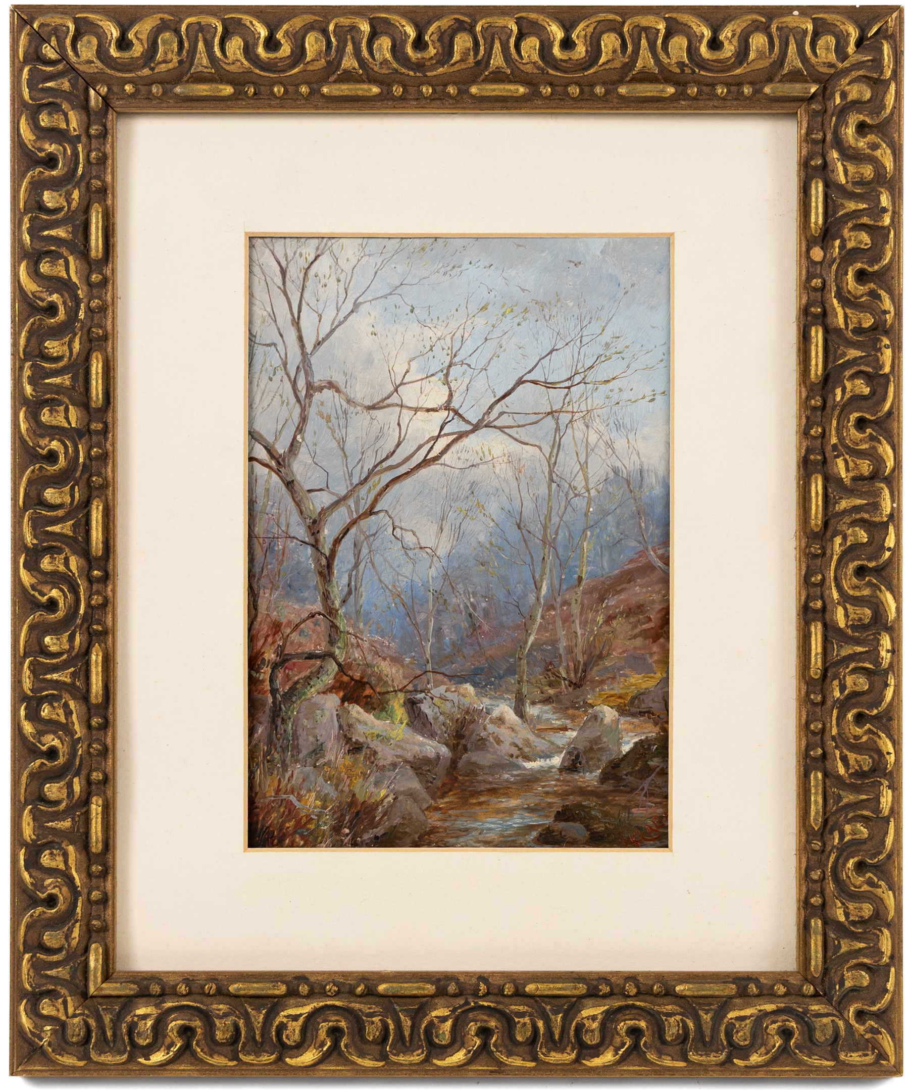 William Greaves (British 1852-1938): Autumn Woodland Walk, pair of oils on board signed and dated 1877 and 1897, in matching gilt frames 17cm x 12cm (2)