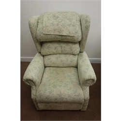  Pair CosiChair electric riser reclining armchairs, upholstered in a green floral fabric, W83cm  