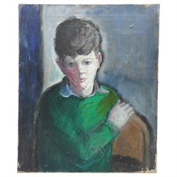 John Gilbey Bowles (British 1929-2011): Portrait of a Boy Wearing a Green Jumper, oil on canvas unsigned 61cm x 51cm (unframed)