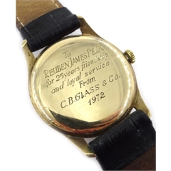 Record de luxe Swiss made gentleman's 9ct gold presentation wristwatch hallmarked