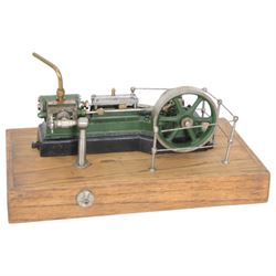 Stuart Models kit built stationary live steam engine, with plaque to one side reading 'Joyce', in green and black finish, upon wooden plinth, engine L22cm