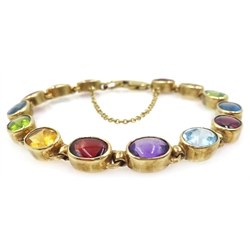  9ct gold multi-gem stone bracelet, hallmarked  
