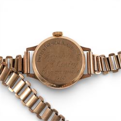 Buren 9ct gold manual wind presentation wristwatch, on 9ct gold bracelet strap, hallmarked