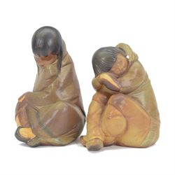 Two Lladro Gres figures, composing Eskimo Girl and Eskimo Boy, largest H31cm