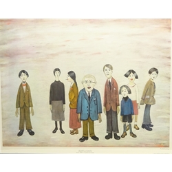  Laurence Stephen Lowry RA (Northern British 1887-1976): 'His Family', limited edition coloured lithograph signed in pencil with Fine Art Guild blind stamp numbered CLF, printed number 330 pub. Adam Collection Ltd. 57cm x 73cm    DDS - Artist's resale rights may apply to this lot  