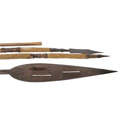 Collection of 19th century and later African spears, paddle and carvings
Provenance: the vendor's grandfather was a Methodist missionary who visited Africa between 1895-1903 and brought these items back on his return to England, paddle L151cm