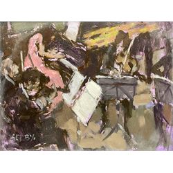 William Selby (Northern British 1933-): The Orchestra, oil on board signed 17cm x 23cm