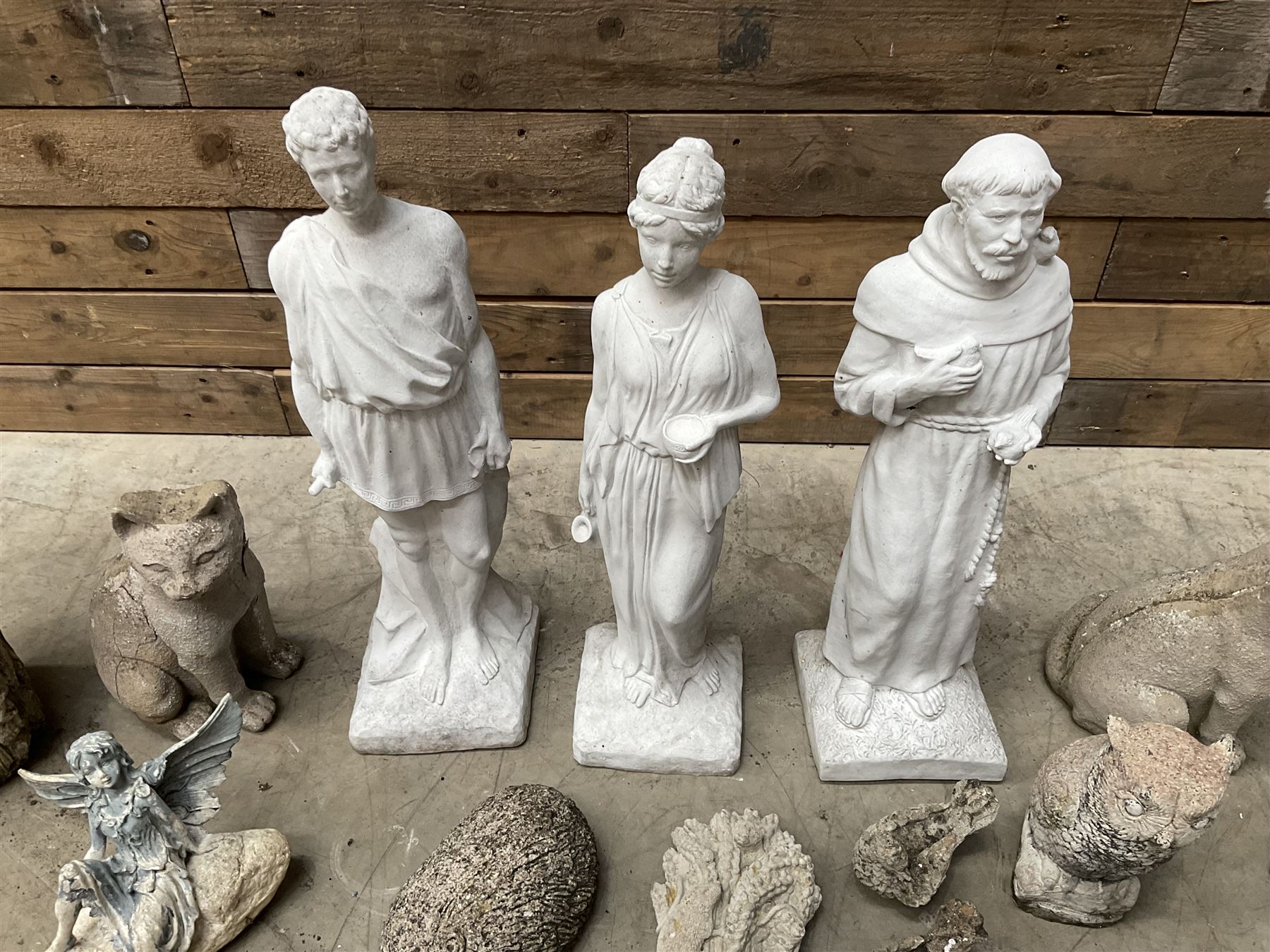 Large collection of cast stone figures and animals (16)