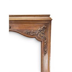 Early 20th century French oak window surround, shaped top with carved shell and acanthus l...
