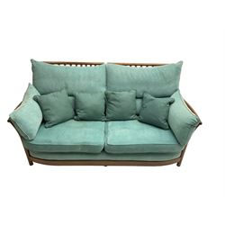 Ercol - 'Renaissance' large two seat sofa, loose cushions upholstered in teal fabric 