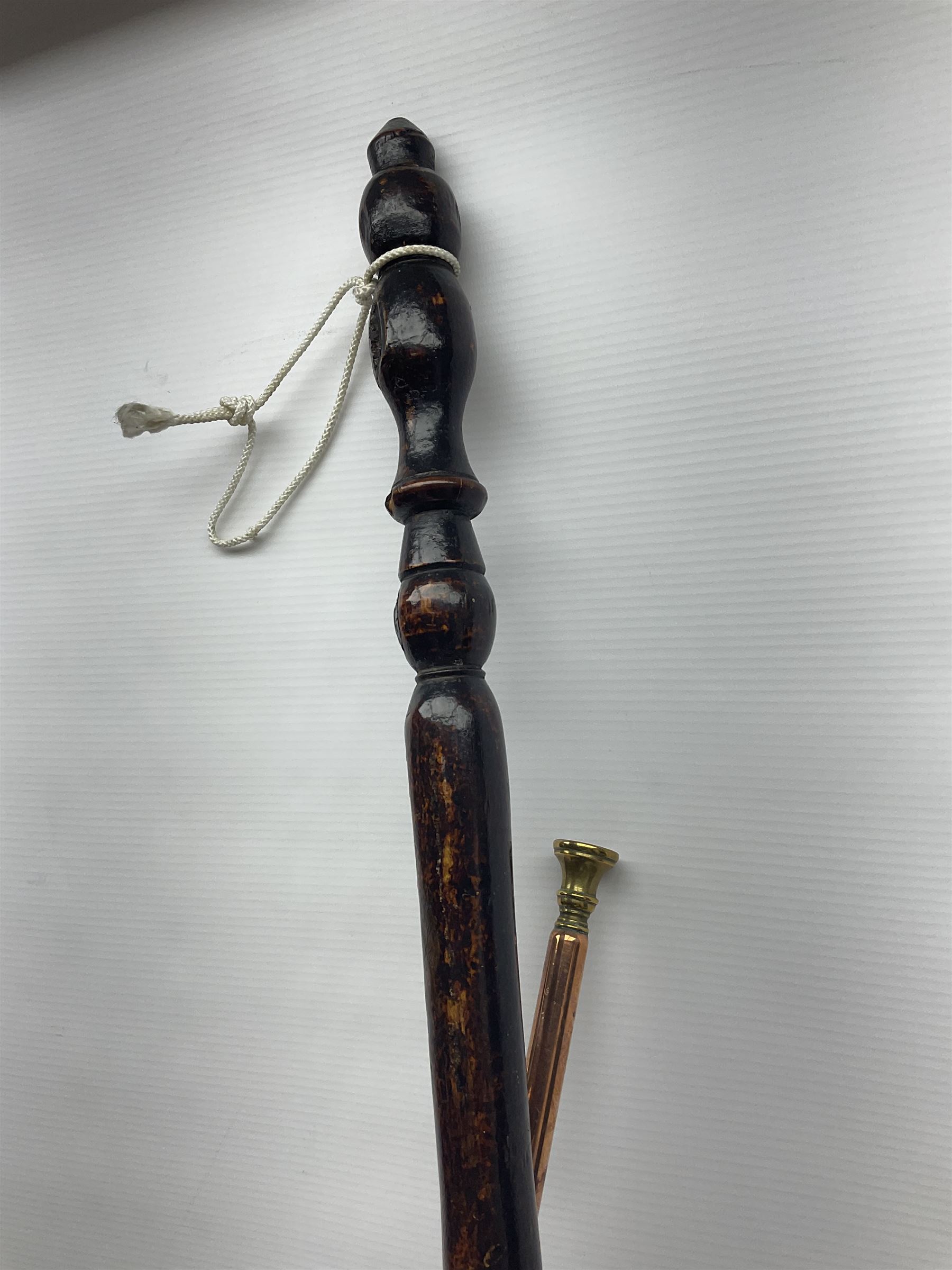 Cased sewing machine, together with bed warmer and copper hunting horn