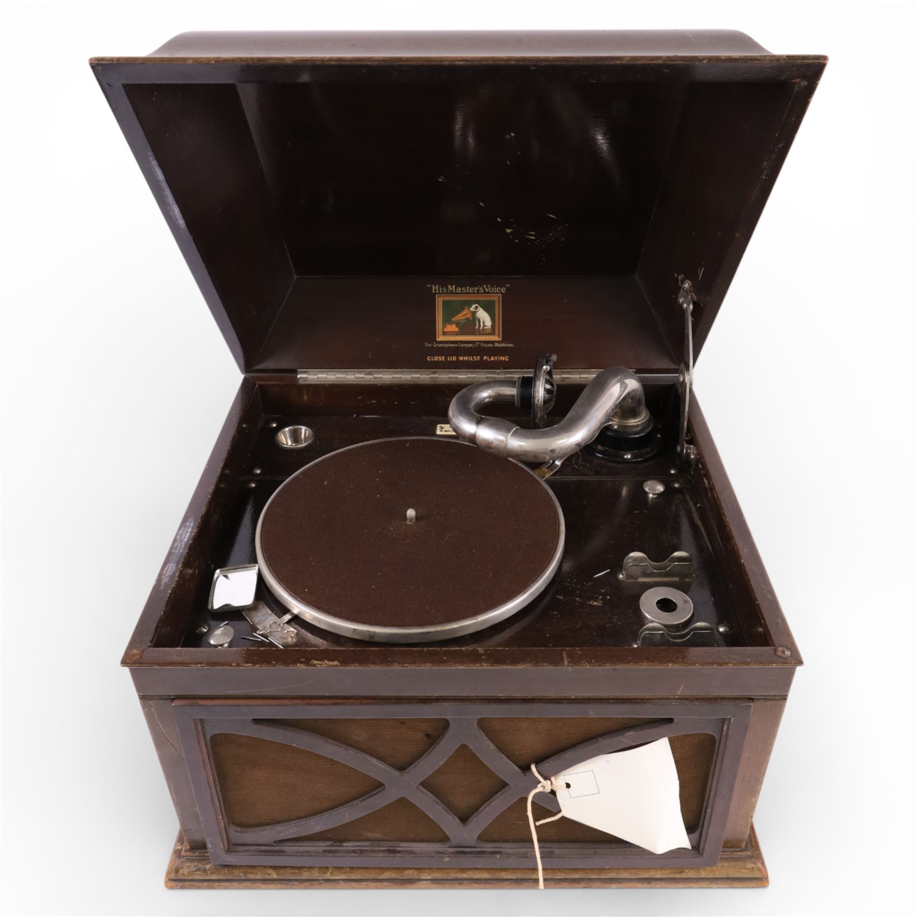 Masters Voice cased record player, together with a collection of records 