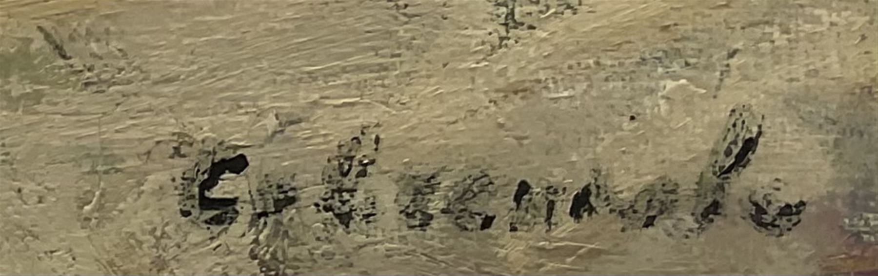 Maria Vladimirovna Savchenkova (Russian 1917-2015): 'Geese' on the Quayside, oil on canvas signed, titled and inscribed verso 59cm x 69cm