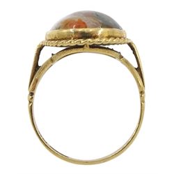 9ct gold oval moss agate ring, hallmarked