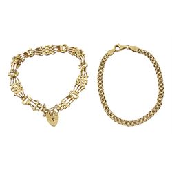 Gold double cable link bracelet and a gold gate bracelet, both hallmarked 9ct, approx 8.35gm