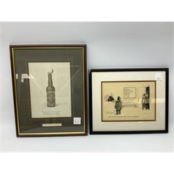 After Tony Kentuck set four courtroom cartoon prints, together with vintage reproduction of 19th Century advert, and further cartoons and prints (15)