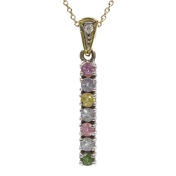 18ct gold multi-gemstone and diamond drop pendant hallmarked on 9ct gold chain hallmarked