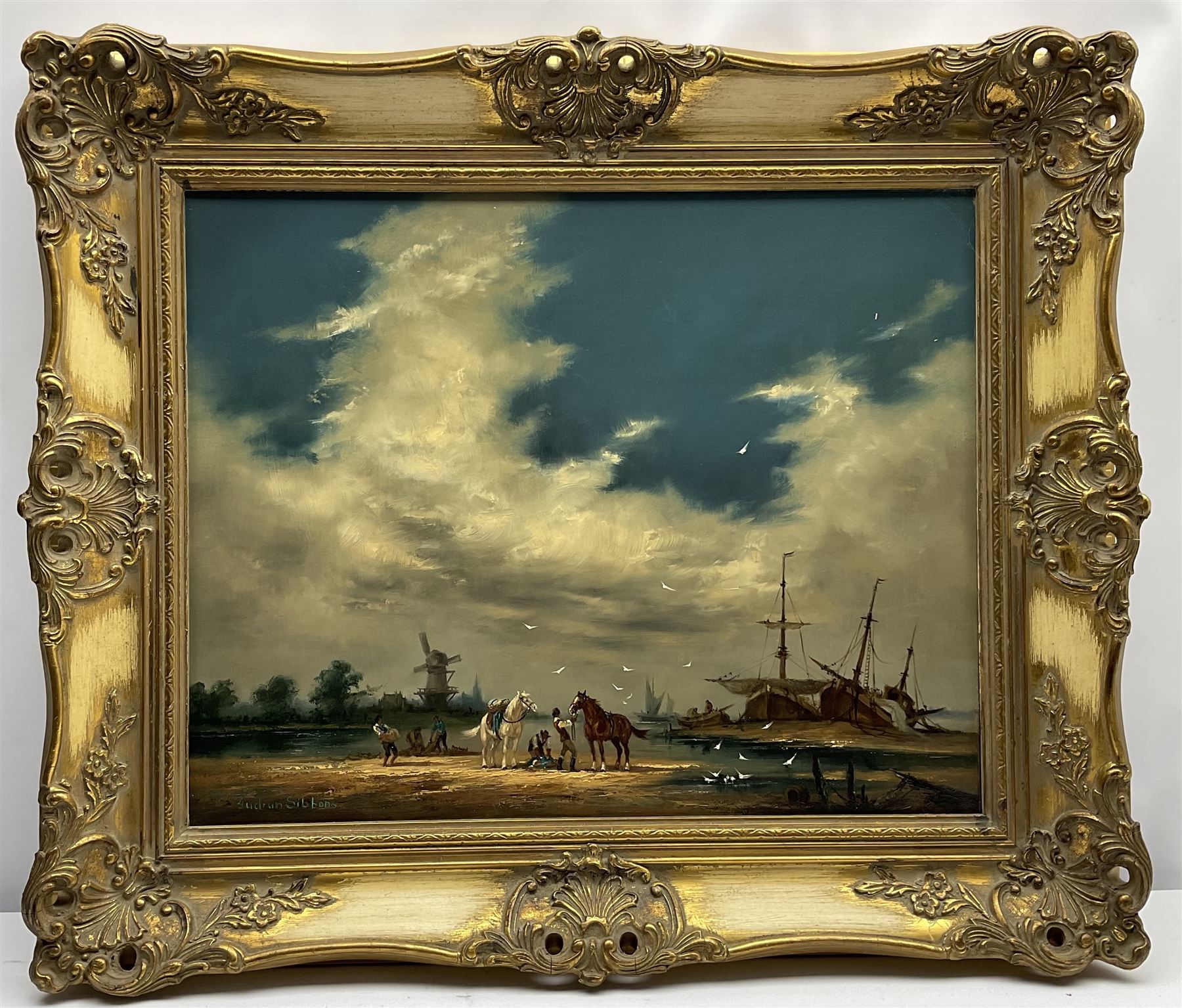 Barbara Gudrun Sibbons (German 1925-): Dutch Estuary Scene, oil on canvas signed 39cm x 49cm