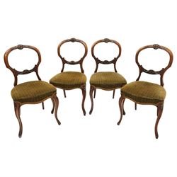 Victorian mahogany drop-leaf tea table, with set four Victorian balloon back dining chairs (Chairs H 86cm, D 43cm, W 45cm)