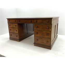19th century mahogany partners desk, fitted with six drawers to front and two cupboards to rear
