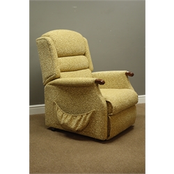  Electric reclining armchair upholstered in pale gold patterned fabric, W76cm (This item is PAT tested - 5 day warranty from date of sale)  
