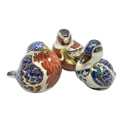 Three Royal Crown Derby paperweights, comprising Chaffinch, with gold stopper, Duckling, with gold stopper and Robin, with silver stopper