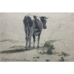 Eugene Verboeckhoven (Belgian 1798-1881): Portrait of a Cow, watercolour signed and indistinctly dated 18*, 16cm x 23cm 