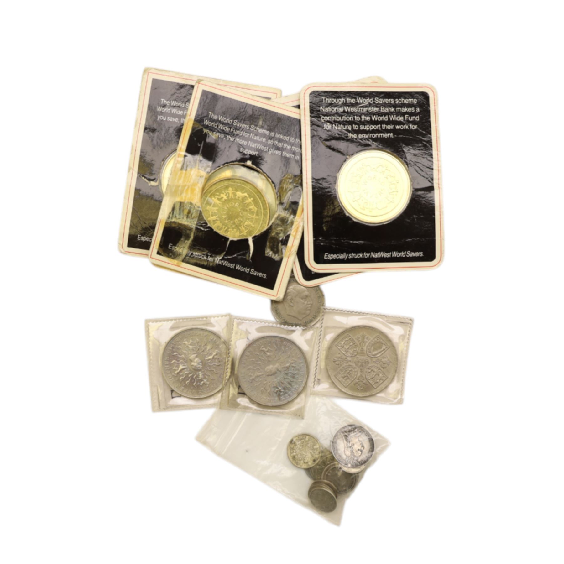 Great British and World coins, including two Roman coins, Maximianus and Valentinian II, approximately 16 grams of Great British pre-1920 and approximately 25 grams of Great British pre-1947 silver half crown coins, The Complete 1983 U.S. Olympic Coin Collection (containing silver dollar), commemorative crowns, etc