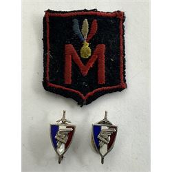 WWII French Milice cloth badge, together with two 1940's Legion Francaise des Combatants insignias 