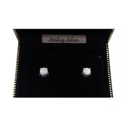 Pair of silver opal stud earrings, stamped 925 