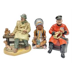 Three Royal Doulton figures, comprising The Chief HN2892, Lunchtime HN2485 and Past Glory HN2484