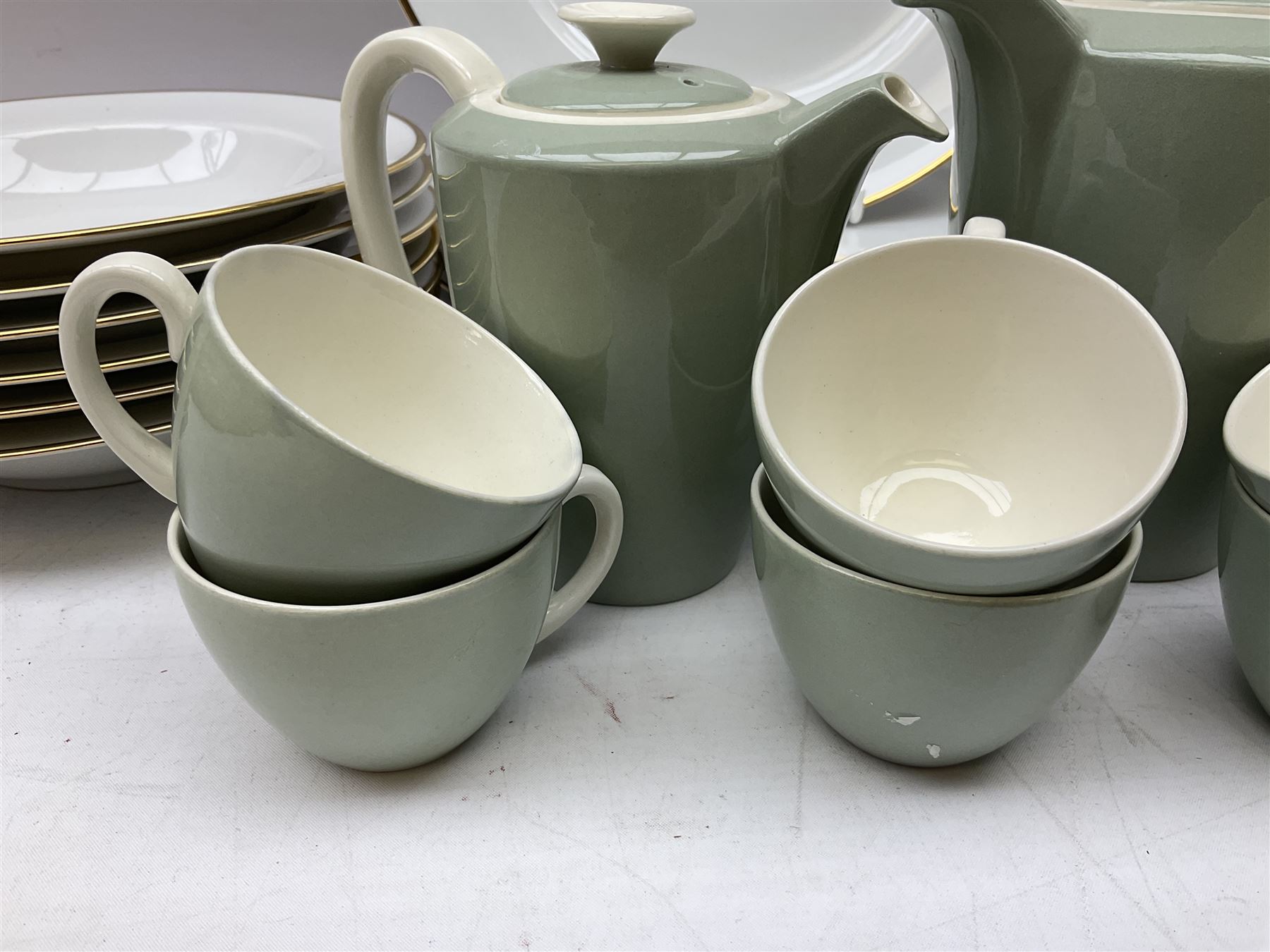 Thomas Jonelle dinner wares for six comprising dinner plates, side plates and bowls, together with Denby coffee service for six