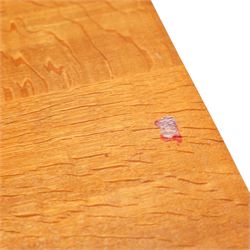 Mouseman - oak pedestal kneehole desk, adzed rectangular top over twin pedestals each fitted with three drawers, arched kneehole with panelled interior, on plinth base, signature carved mouse to side, by the workshop of Robert Thompson, Kilburn