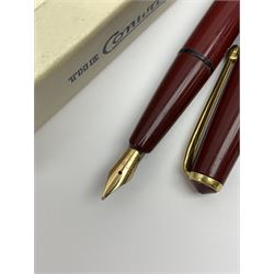 A group of four fountain pens, comprising Parker Duofold, nib marked 14K, Swan Mabbie Todd & Co Ltd Self Filler, nib marked 14C 585, Conway 57, nib marked 14ct, and Waterman Laureat. 