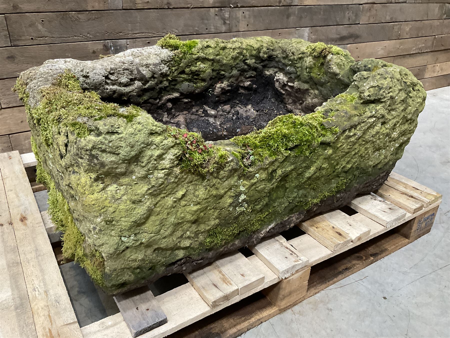 Large 19th century weathered rectangular stone trough