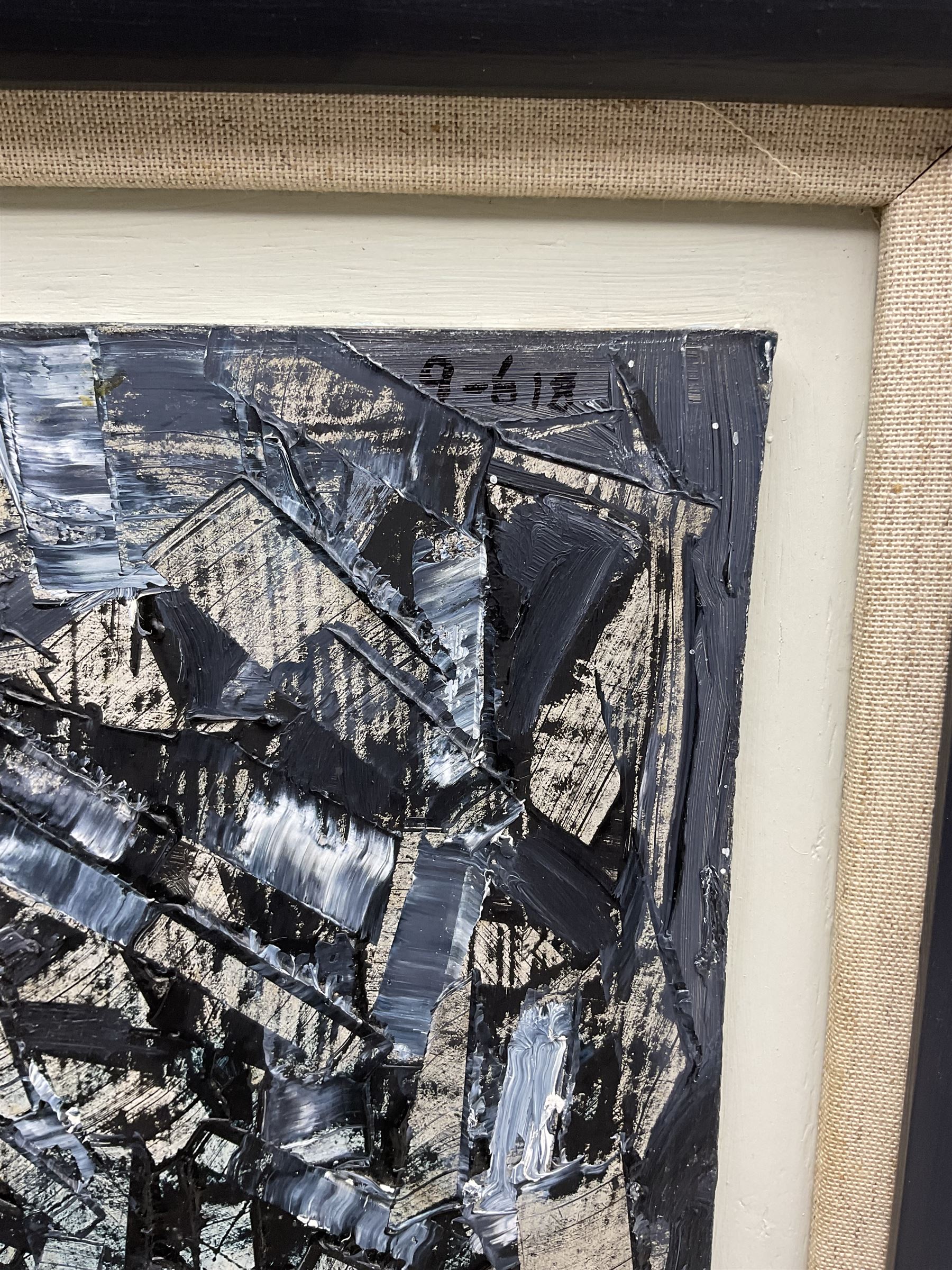 Roy Turner Durrant (British 1925-1998): 'Composition Blue', oil on board signed and dated '61, titled verso 30cm x 16.5cm 
Provenance: private collection, purchased Peter Wilson 27th November 2013 Lot 548