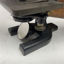 Three boxed microscopes, comprising Hawkslay & Sons Spencer Buffalo microscope no 68177, J Swift & Son microscope and R & J Back microscope no 30241