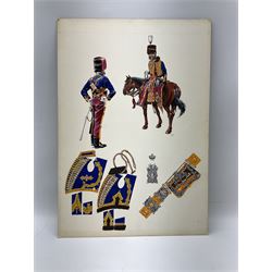 20th century school - watercolour drawing of the uniforms of Prince Albert's Own Hussars, monogrammed C.F.R., on card, 54 x 38cm, unframed