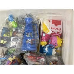 Quantity of Sunny Jim advertising soft toys, together with a quantity of Mcdonalds toys in two boxes