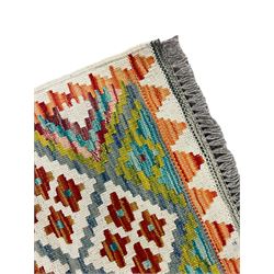 Small Chobi kilim mat, stepped lozenge and geometric design 