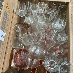 Carnival glass, various drinking glasses, including part sets, moulded glass bowls, brass items, flatware etc