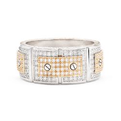 Platinum and 18ct gold diamond ring, eight platinum panels pave set with diamonds, linked ...