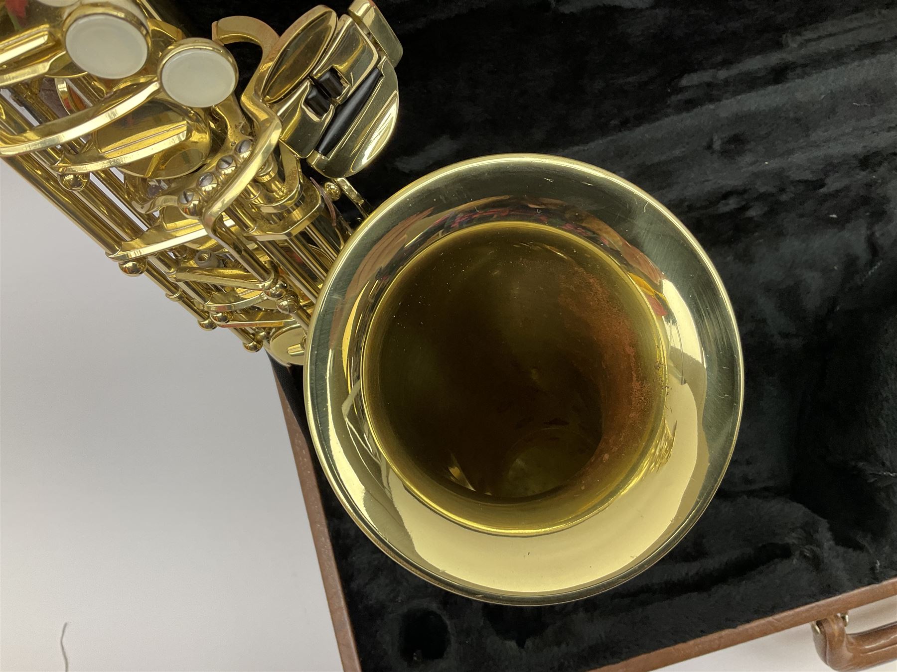 Trevor J. James & Co. 'The Horn' brass alto saxophone, serial no.T04498, H68cm in fitted carrying case