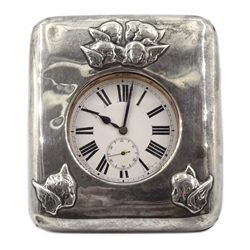 Goliath nickle pocket watch, case stamped 523607, in silver mounted case with embossed cherubs by William Comyns & Sons, London 1900