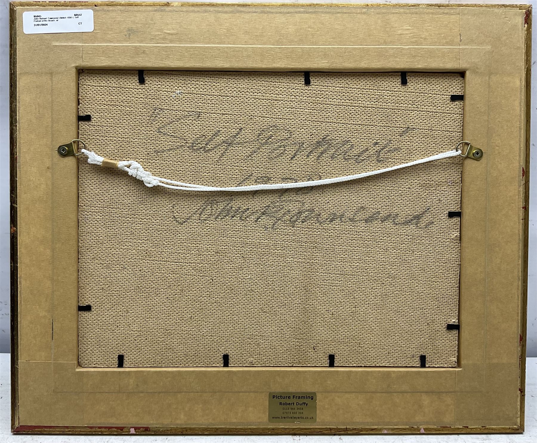 John Richard Townsend (British 1930-): 'Self Portrait' on the Beach, oil on board signed with monogram, titled and dated 1978 verso 22cm x 29cm