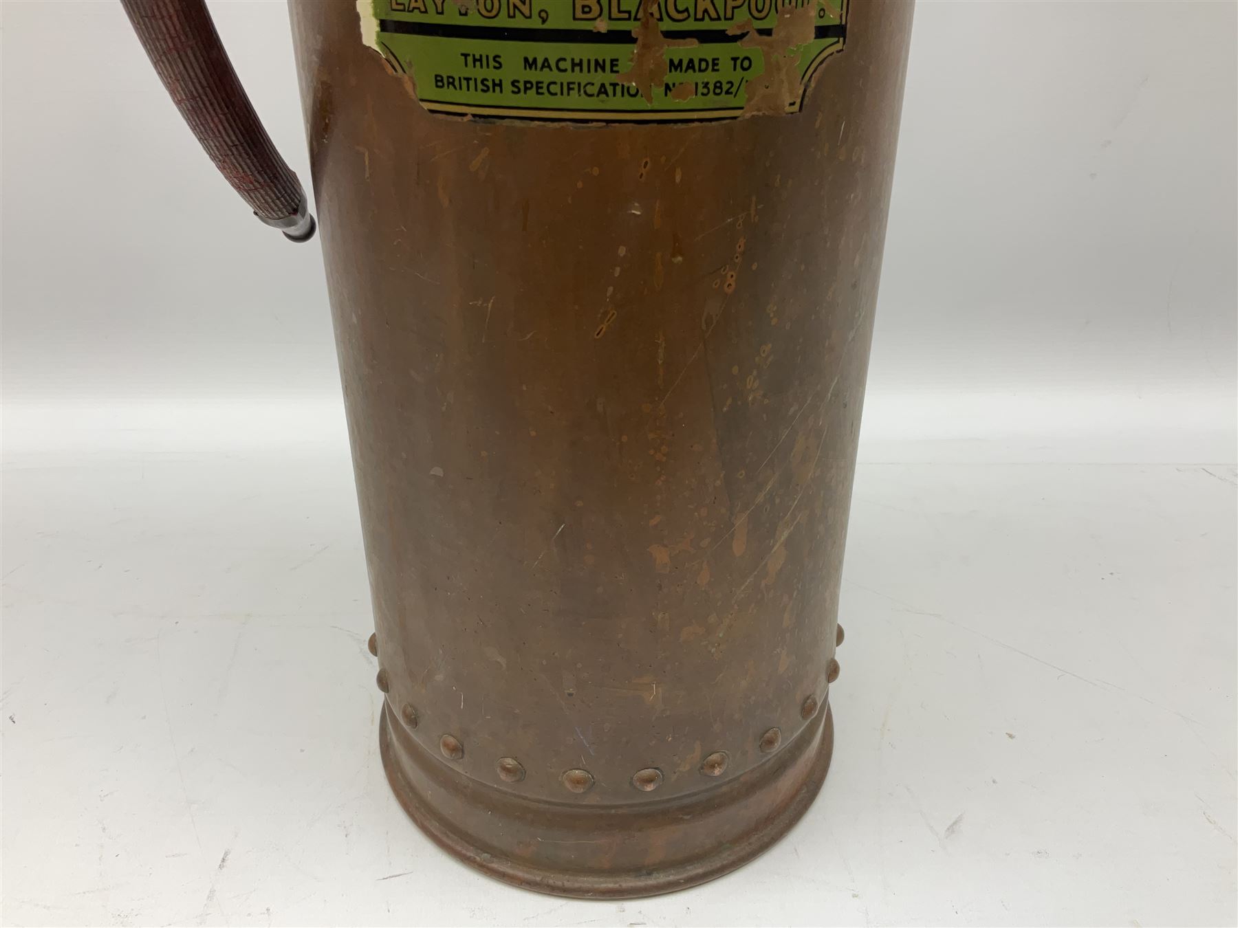 Large copper ‘Waterloo’ fire extinguisher by Read and Campbell Ltd and another Safex example 
