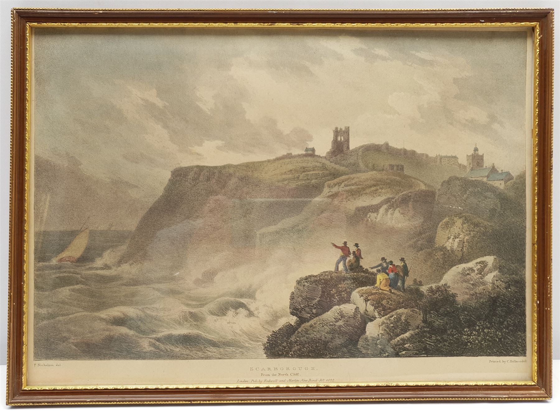 After Francis Nicholson (British 1753-1844): Scarborough from the North Cliff, colour lithograph printed by Charles Joseph Hullmandel (British 1789-1850) pub. Rodwell and Martin 1822, 27cm x 38cm