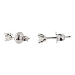 Pair of 18ct white gold round brilliant cut diamond stud earrings, stamped 750, total diamond weight approx 0.40 carat